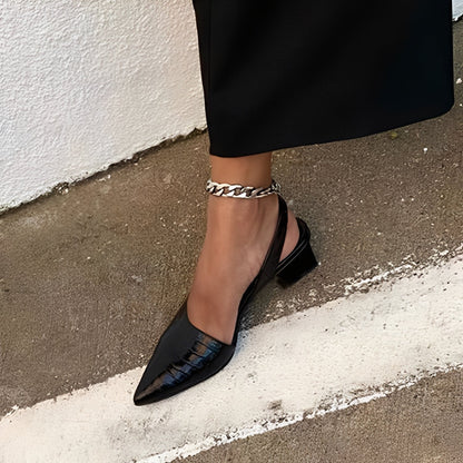 Clara – Eleganckie czółenka slingback na niskim obcasie damskie