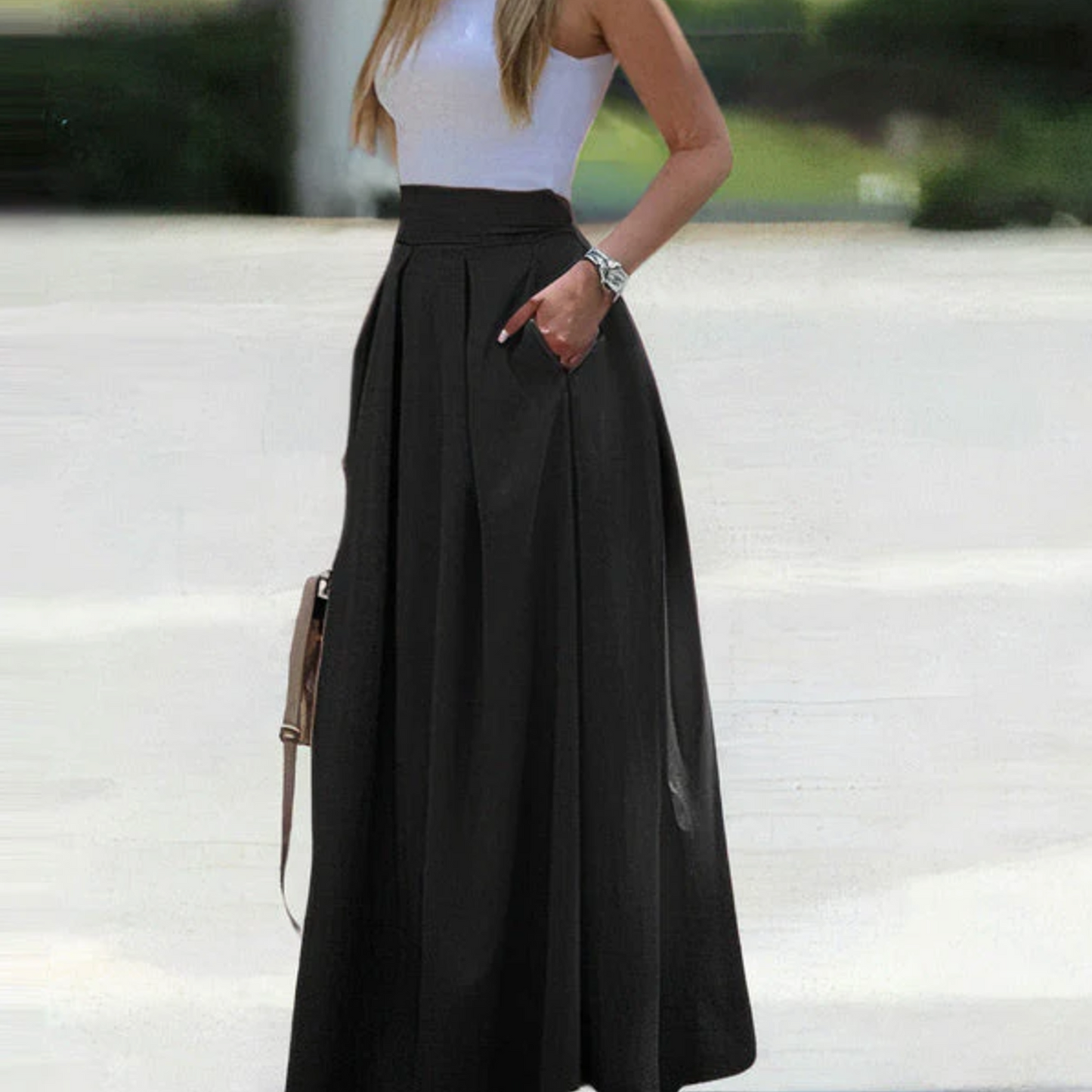 Sandra – Elegant High-Waisted A-Line Maxi Skirt for Women - Image 2
