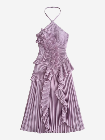 Nicole – Pleated Ruffle Halterneck  Dress - Image 5