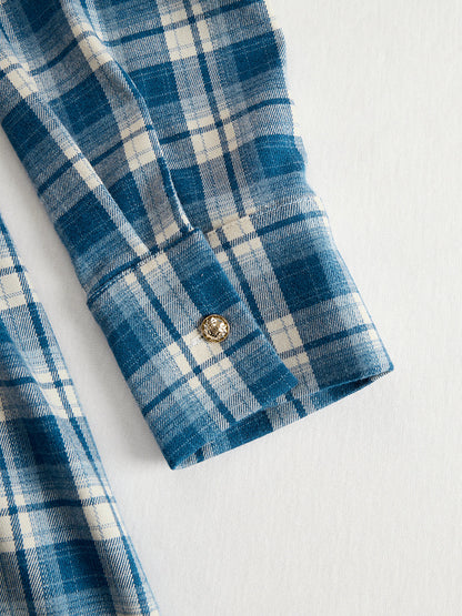 Helena – Damska długa sukienka koszulowa w kratę