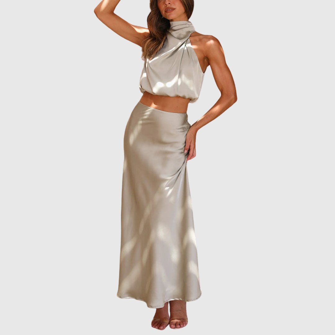 Annika – Elegant satin drape Set for Women - Image 1