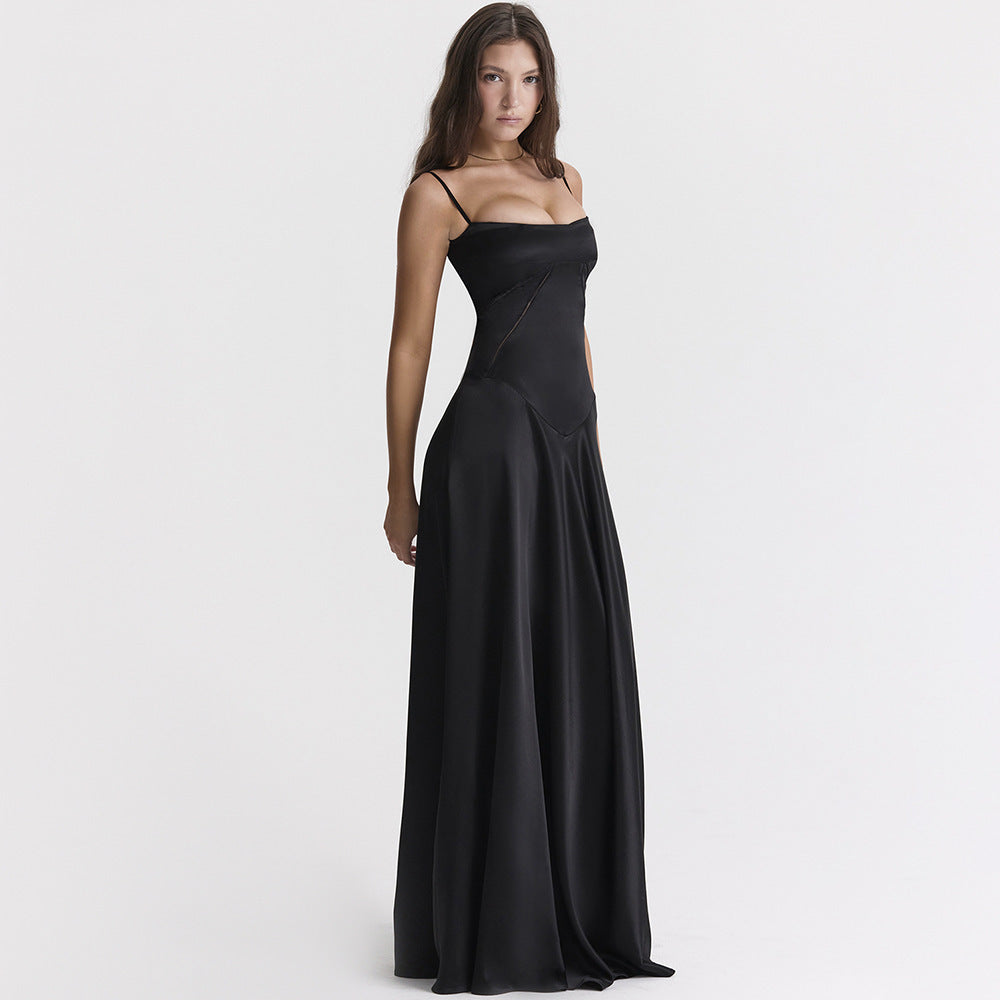 Ingrid – Elegant satin maxi dress with tie back for Women - Image 7