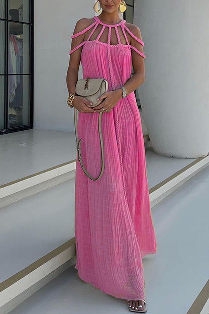 Andrea – Women Linen Blend Draped Braids Maxi Dress - Image 7