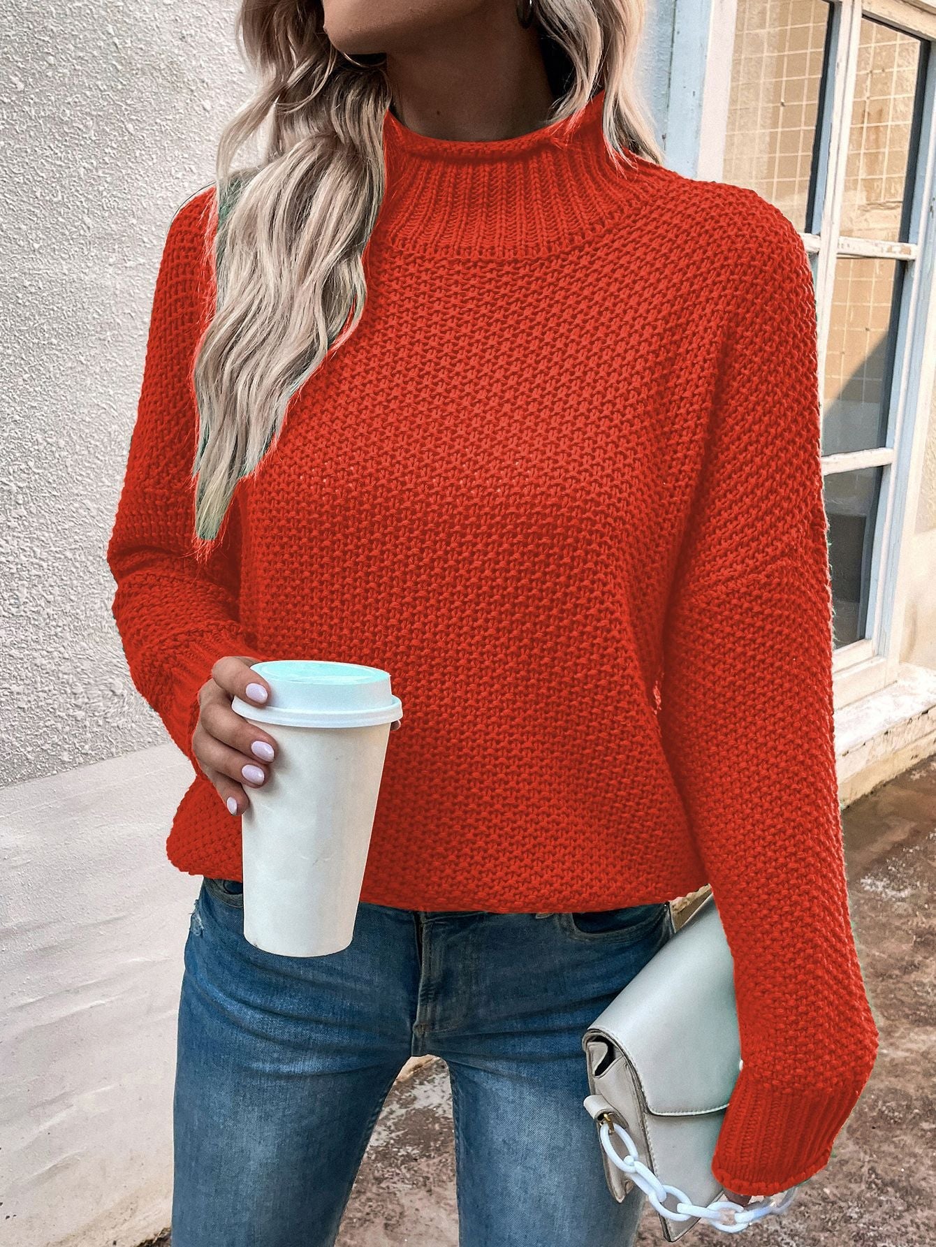 Mila - Damski kaszmir sweter z golfem oversize