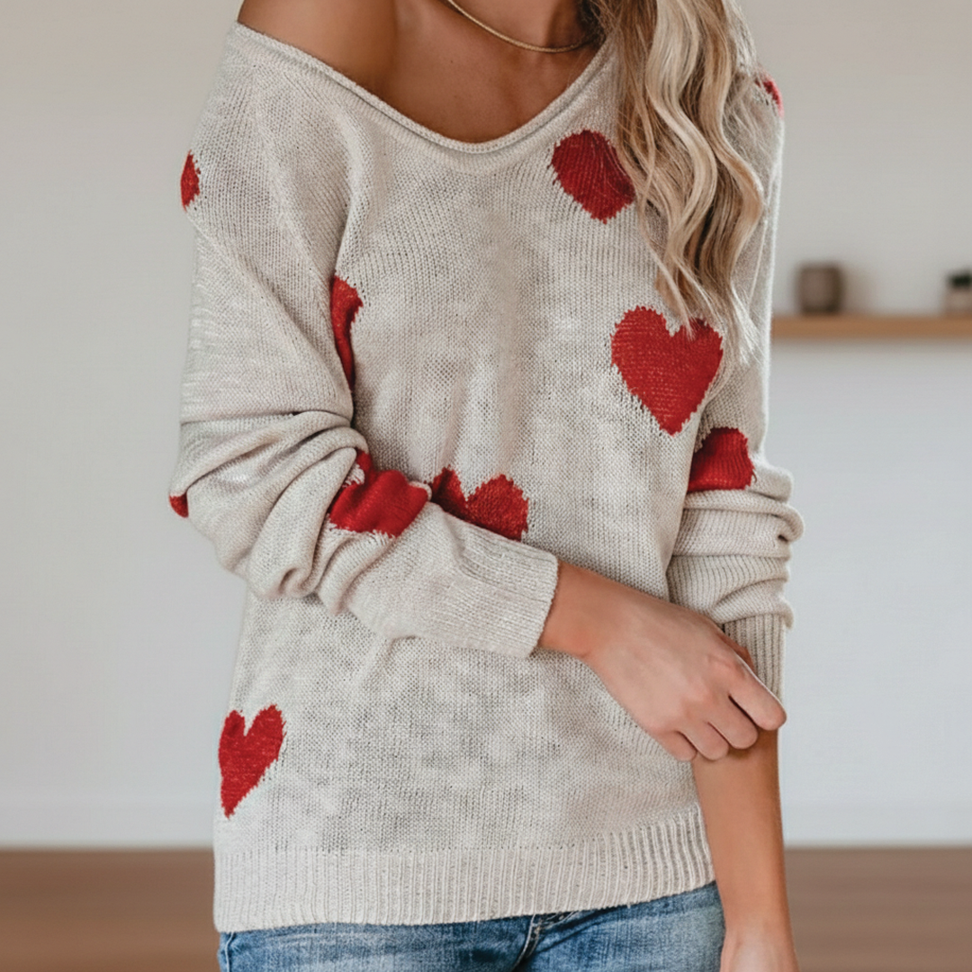 Melody - Heart-Pattern Sweater - Image 1