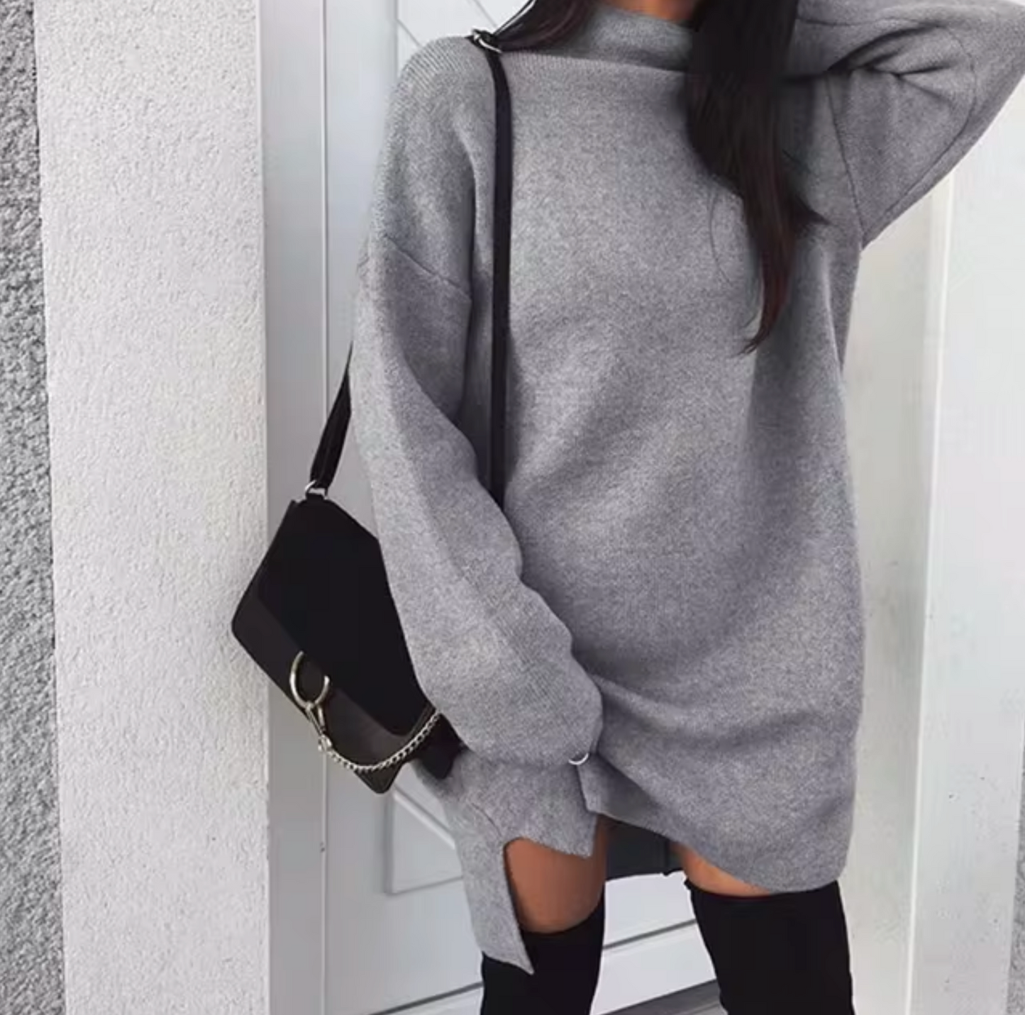 Armina sukienka kaszmir sweterkowa oversize z rozcięciem