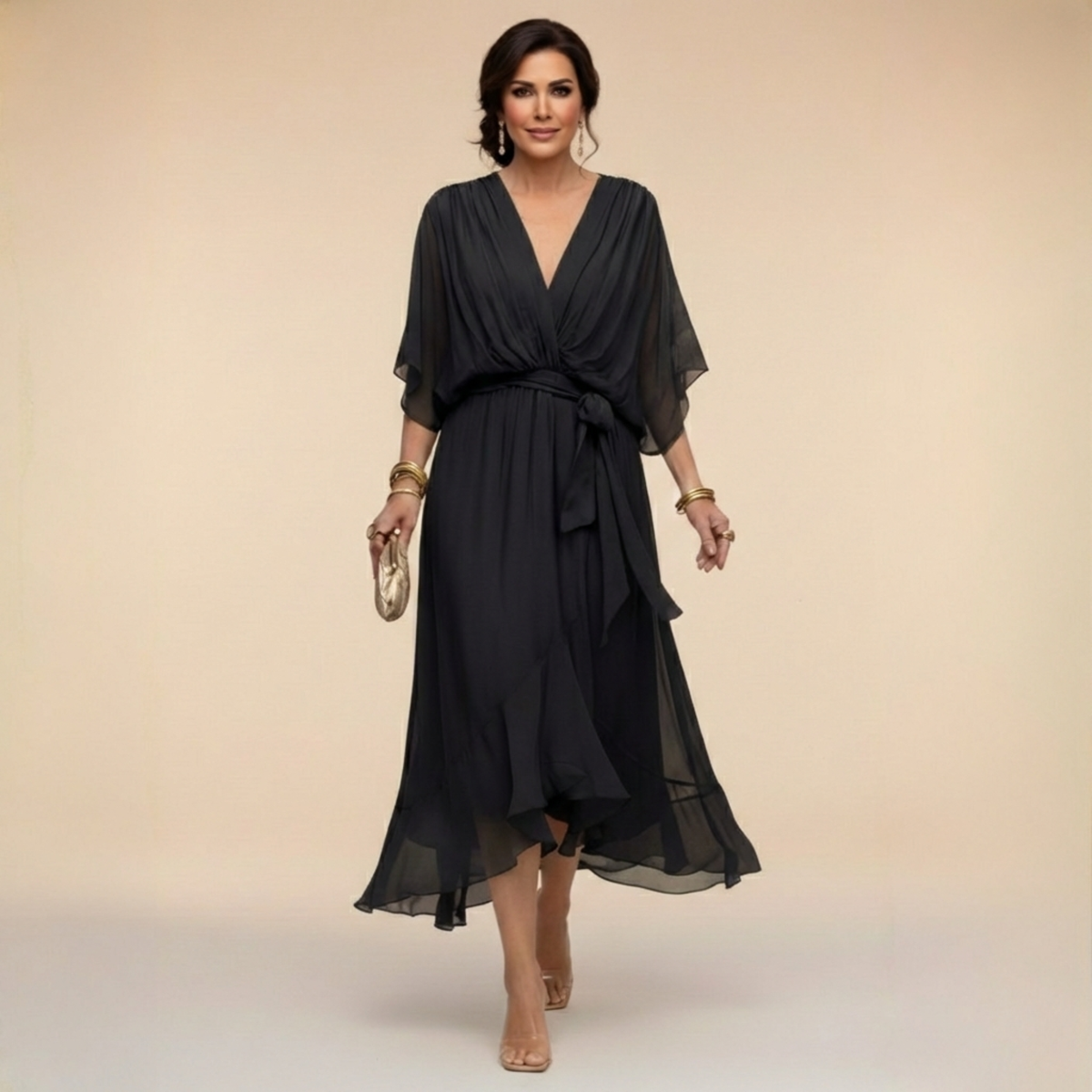 Erika – Elegant Flowing V-Neck Dress - Image 3