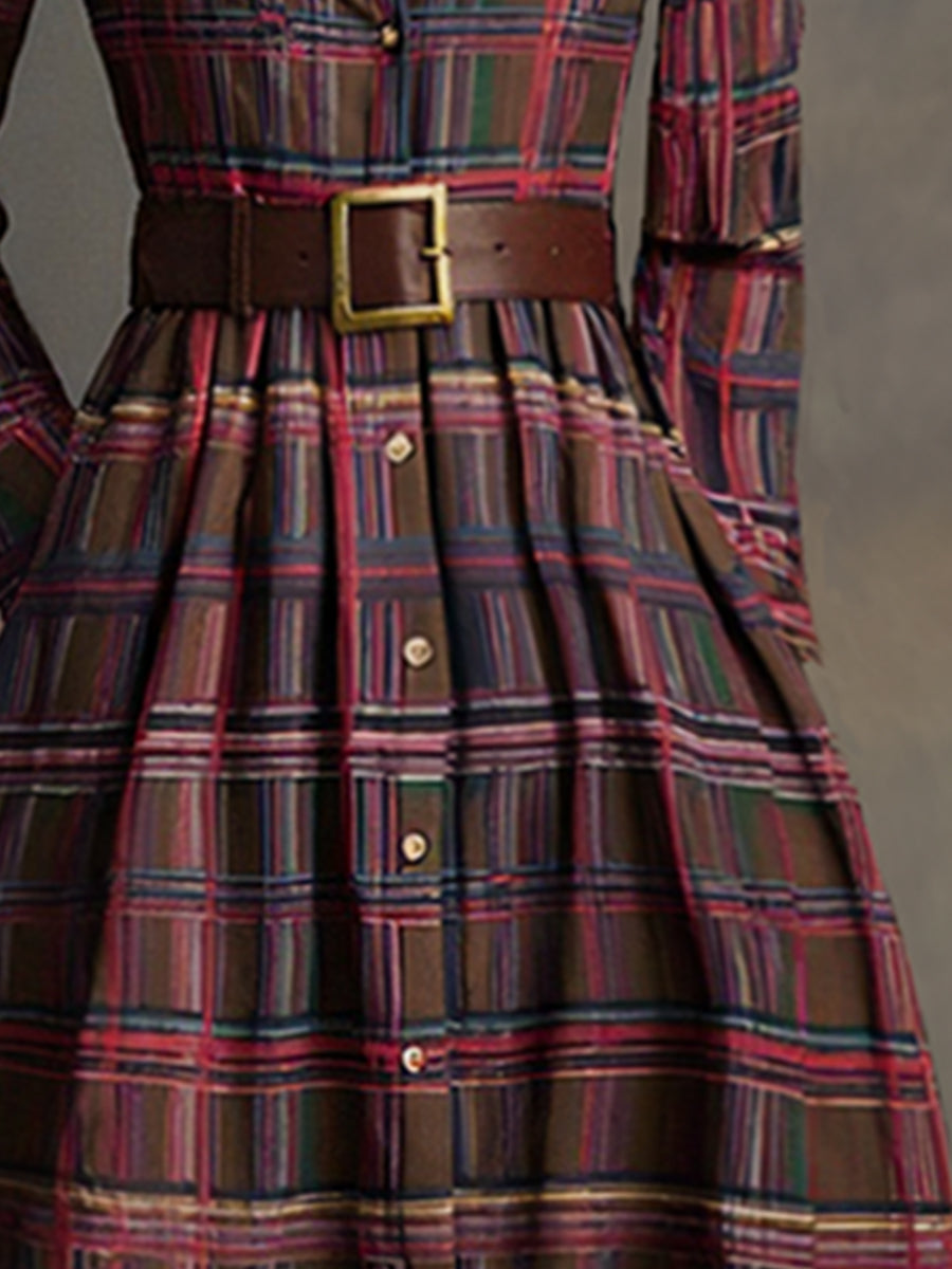 Helena – Damska długa sukienka koszulowa w kratę