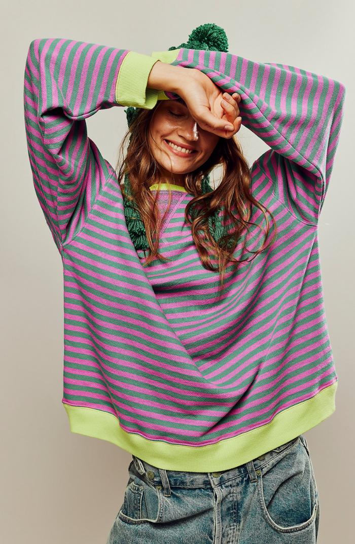 Lena – Damska Oversize Bluza w Paski z Bawełny Premium