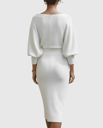 Melanie – Elegant Draped Batwing Dress - Image 10