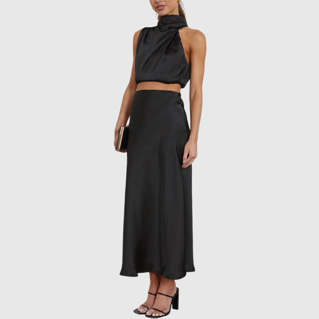 Annika – Elegant satin drape Set for Women - Image 4