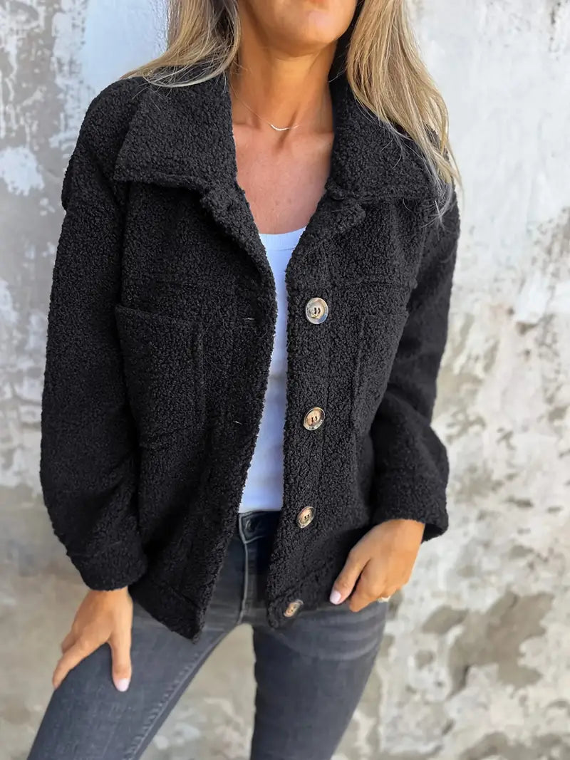 Nora - Damska kurtka typu teddy oversize z guzikami