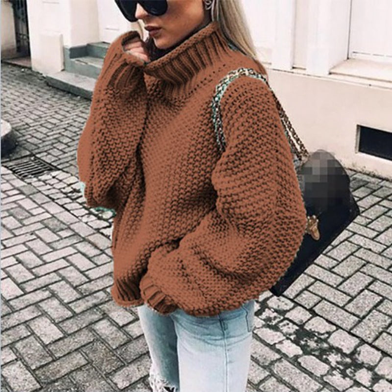 Valeria – Damski sweter o grubym splocie z wysokim kołnierzem
