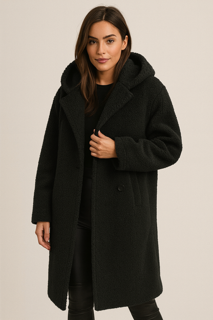 Alba – Miękki Płaszcz z Kapturem o Prostym Kroju