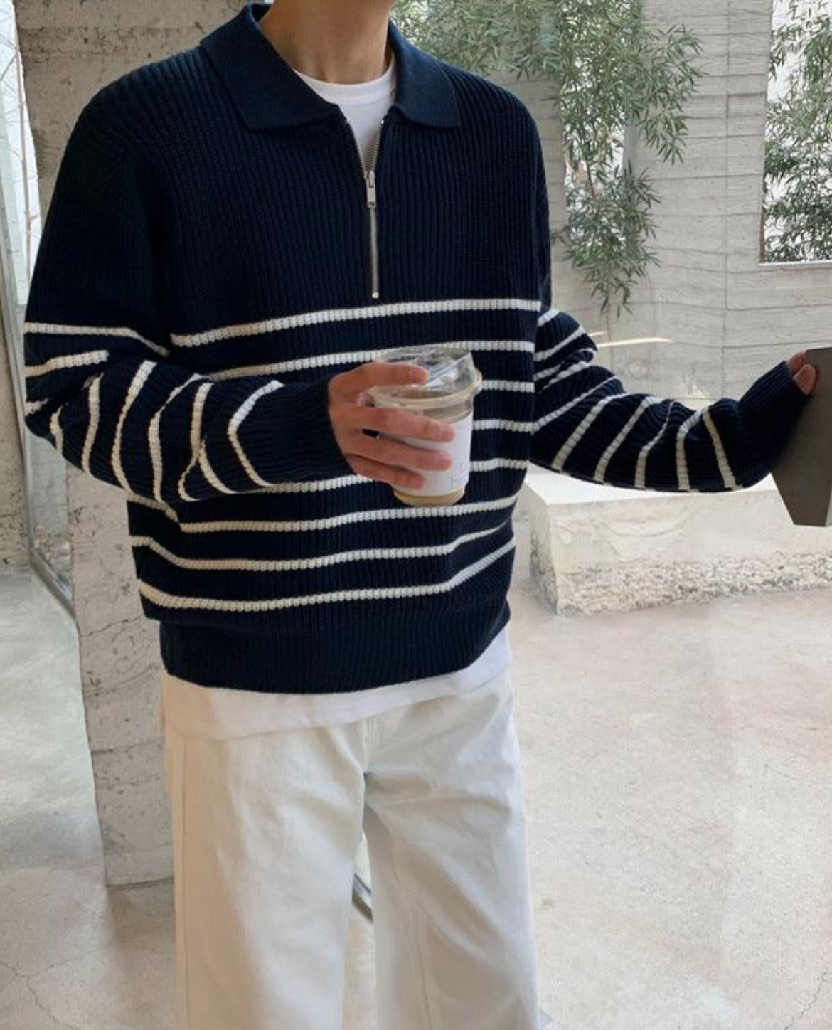 Nicolás – Męski sweter z zamkiem i kołnierzykiem w stylu marynistycznym