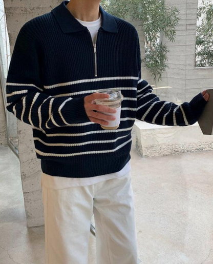 Nicolás – Męski sweter z zamkiem i kołnierzykiem w stylu marynistycznym