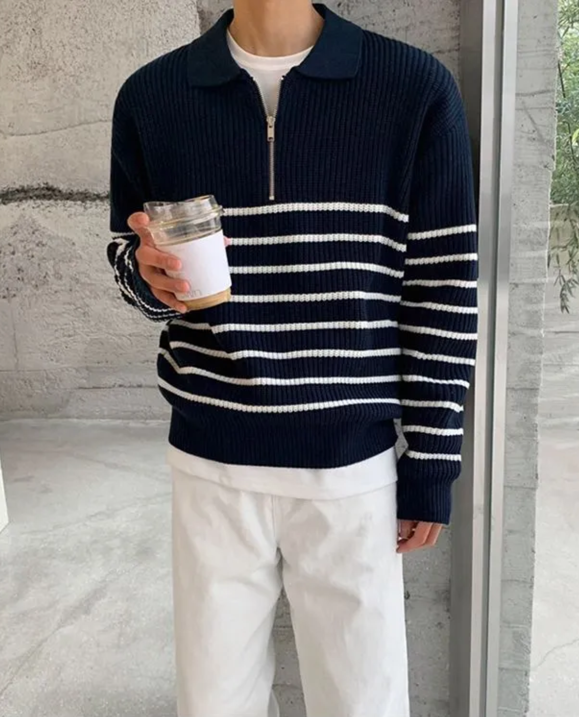 Nicolás – Męski sweter z zamkiem i kołnierzykiem w stylu marynistycznym