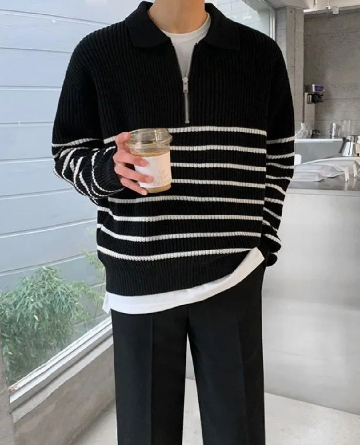 Nicolás – Męski sweter z zamkiem i kołnierzykiem w stylu marynistycznym