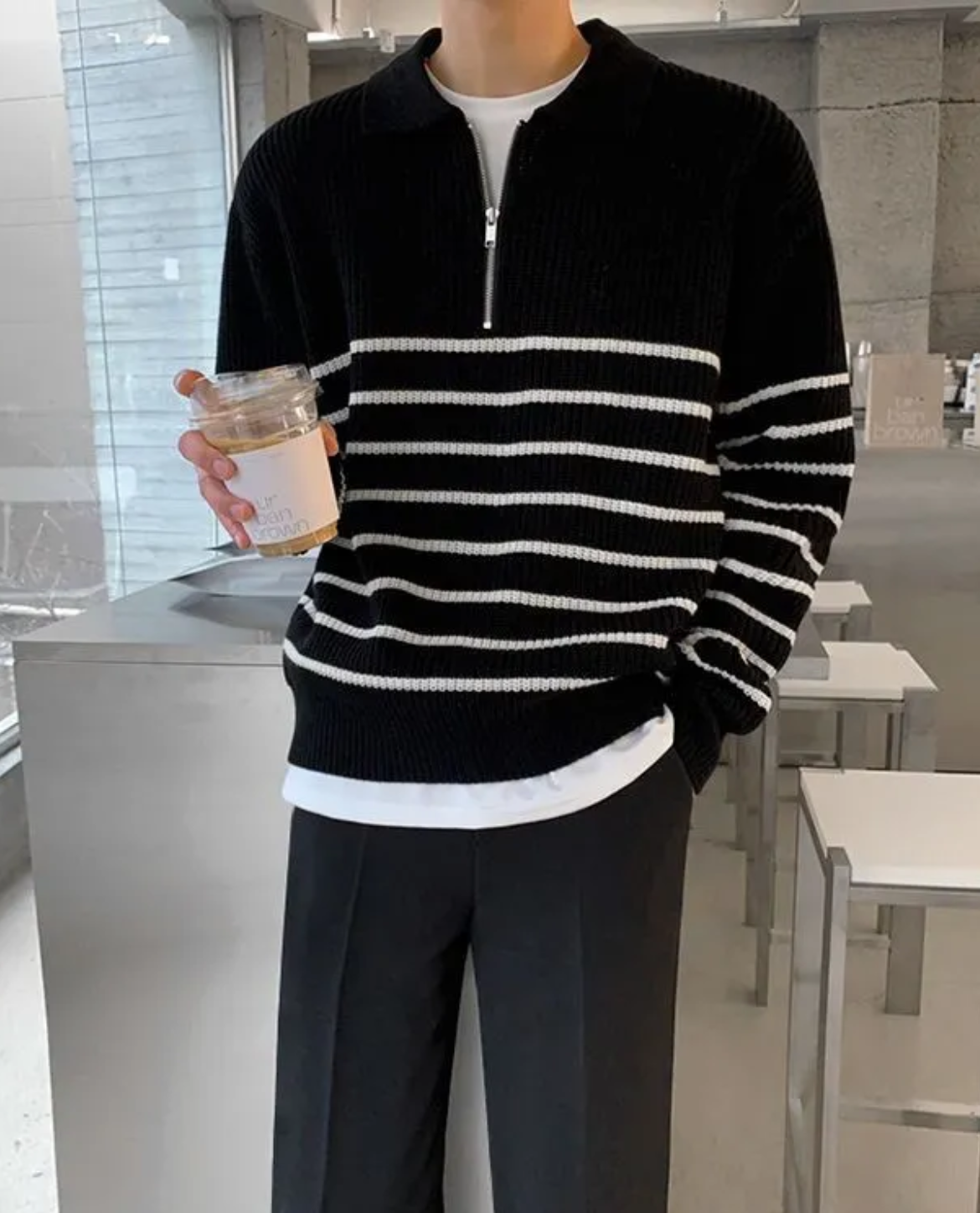 Nicolás – Męski sweter z zamkiem i kołnierzykiem w stylu marynistycznym