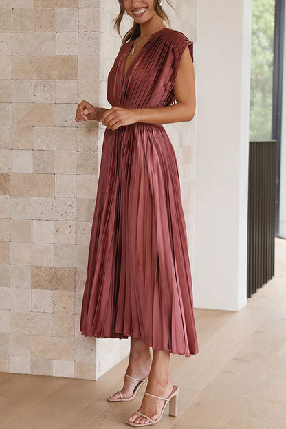 Mia – Women Satin Pleated Maxi Dress - Image 28