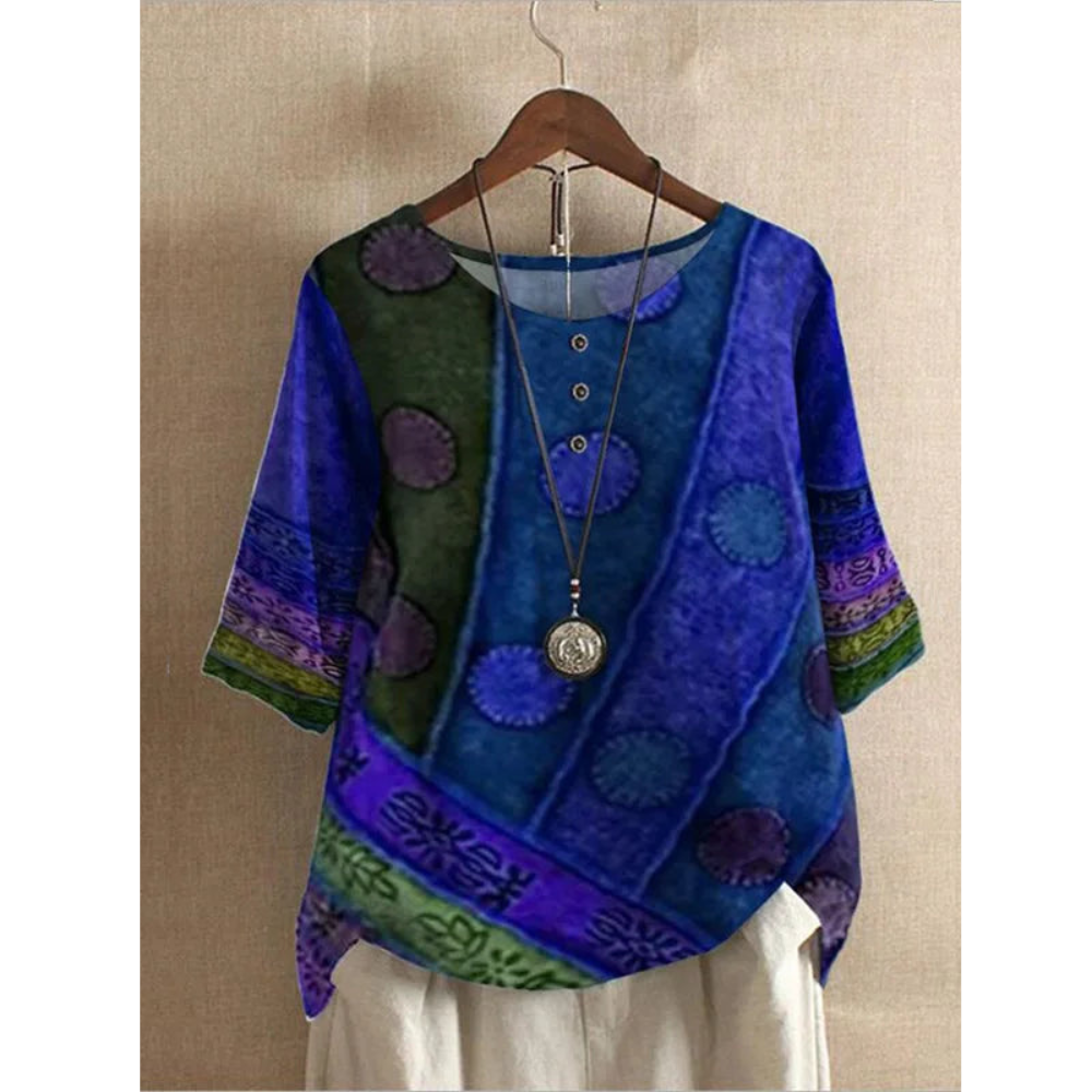 Elena – Damski luźny top boho z krótkim rękawem