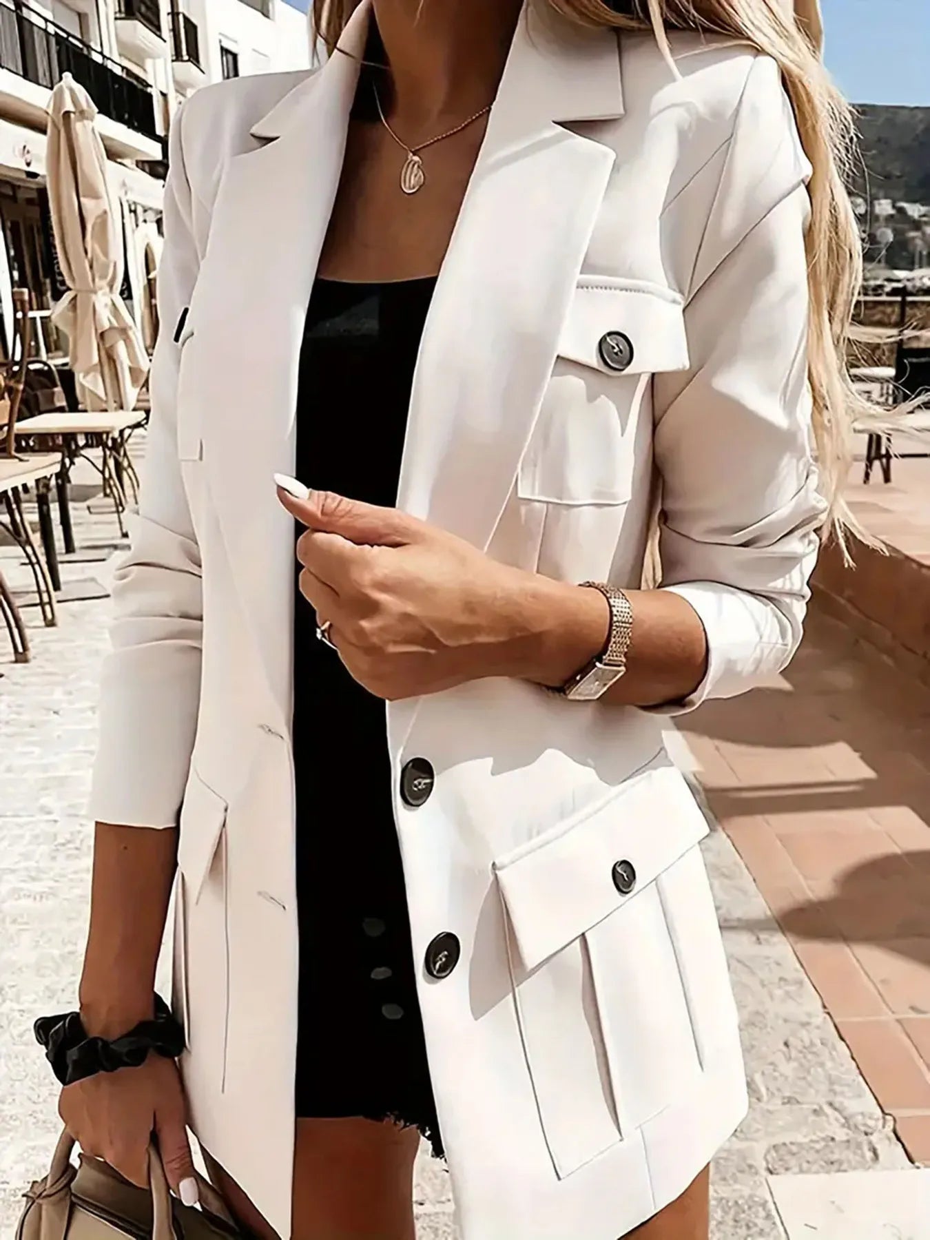 Sophia - Marynarka damska elegancka slim fit z kieszeniami i guzikami
