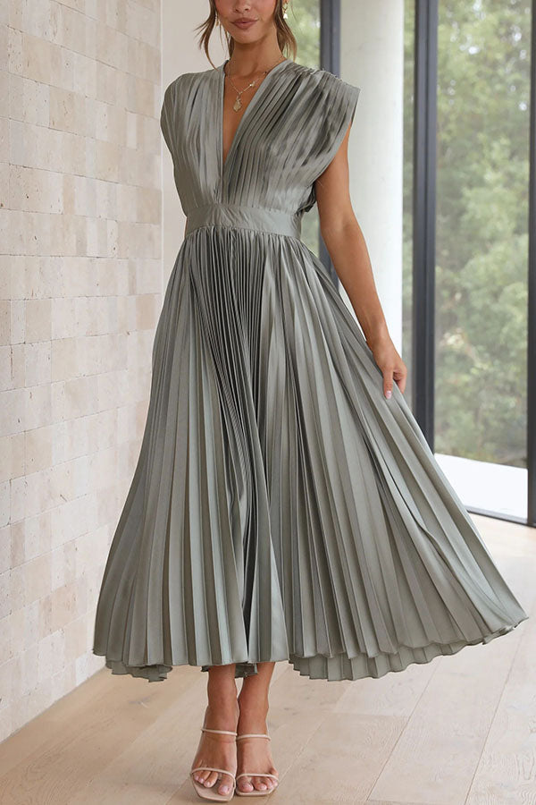 Mia – Women Satin Pleated Maxi Dress - Image 35