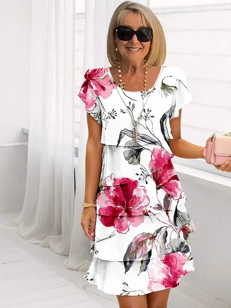 Frieda – Women Ruffled Floral Pleated Dress - Image 1