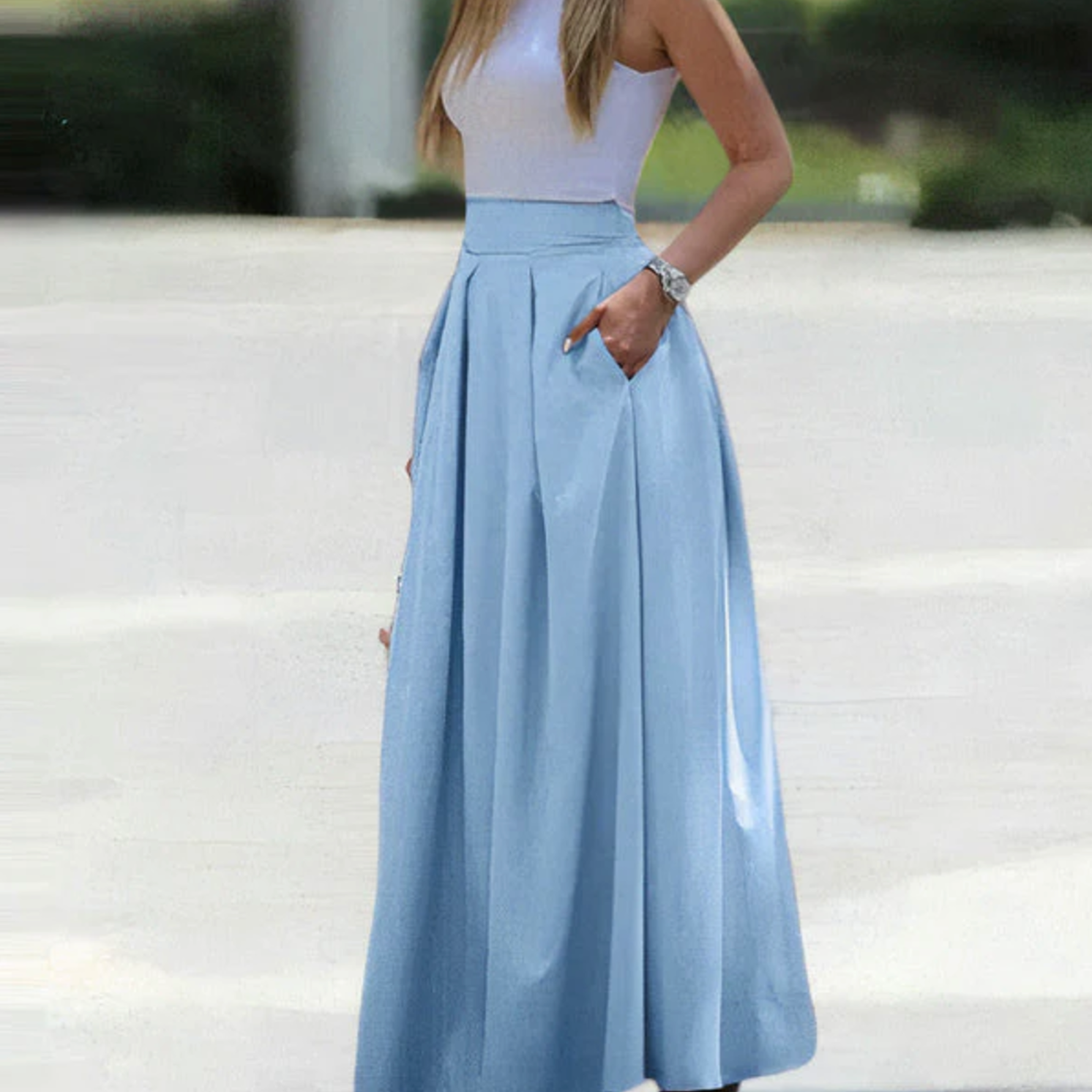 Sandra – Elegant High-Waisted A-Line Maxi Skirt for Women - Image 5