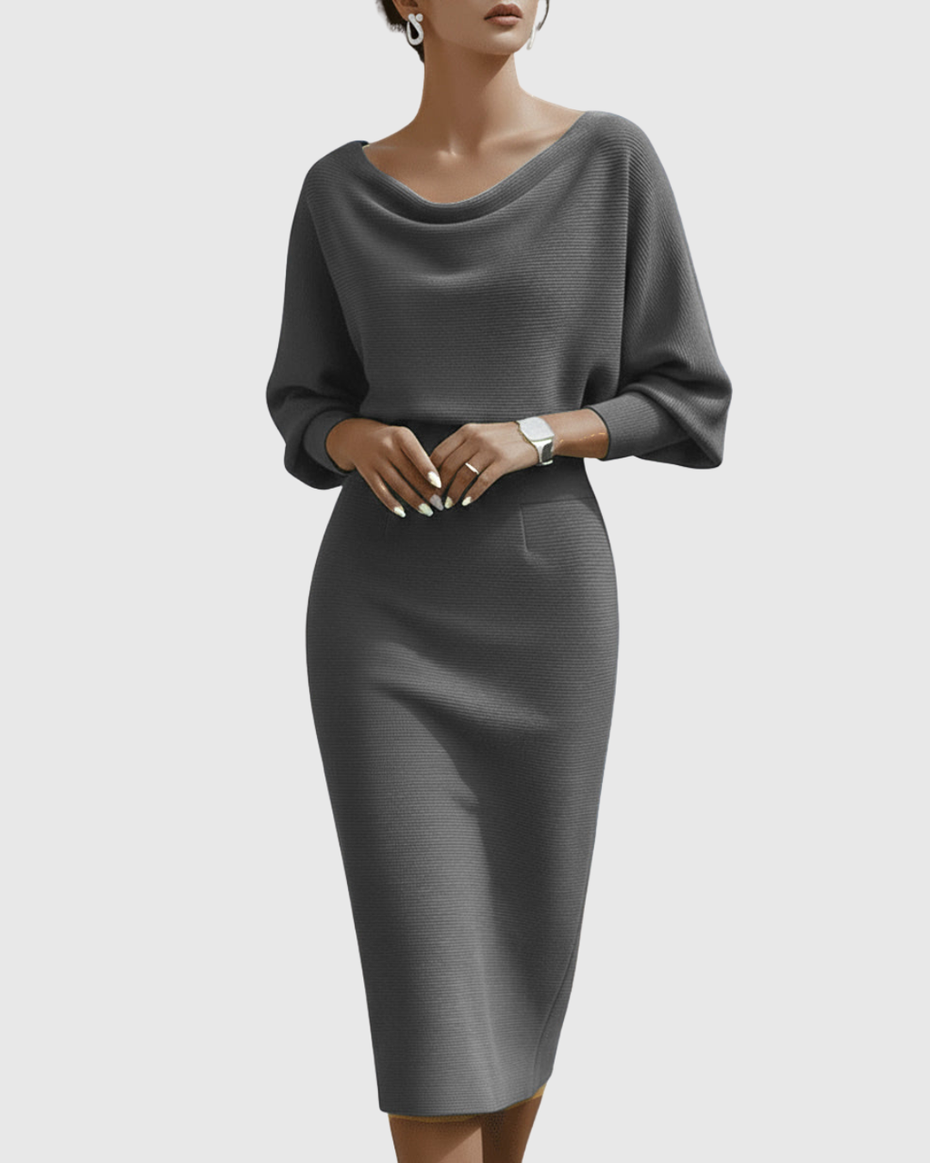 Melanie – Elegant Draped Batwing Dress - Image 5