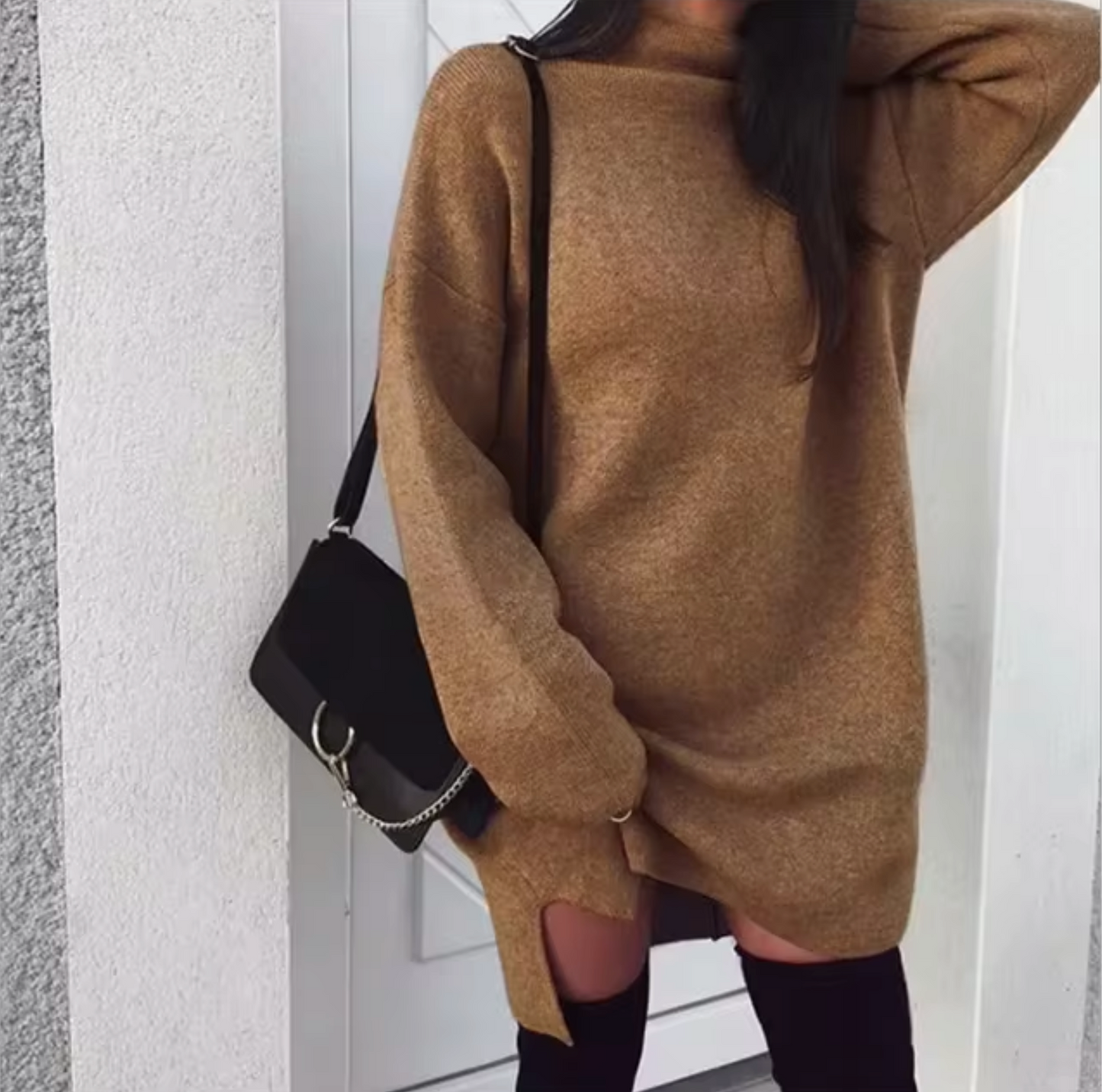 Armina sukienka kaszmir sweterkowa oversize z rozcięciem