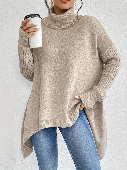 Sienna – Oversize sweter z golfem o asymetrycznym kroju dla kobiet
