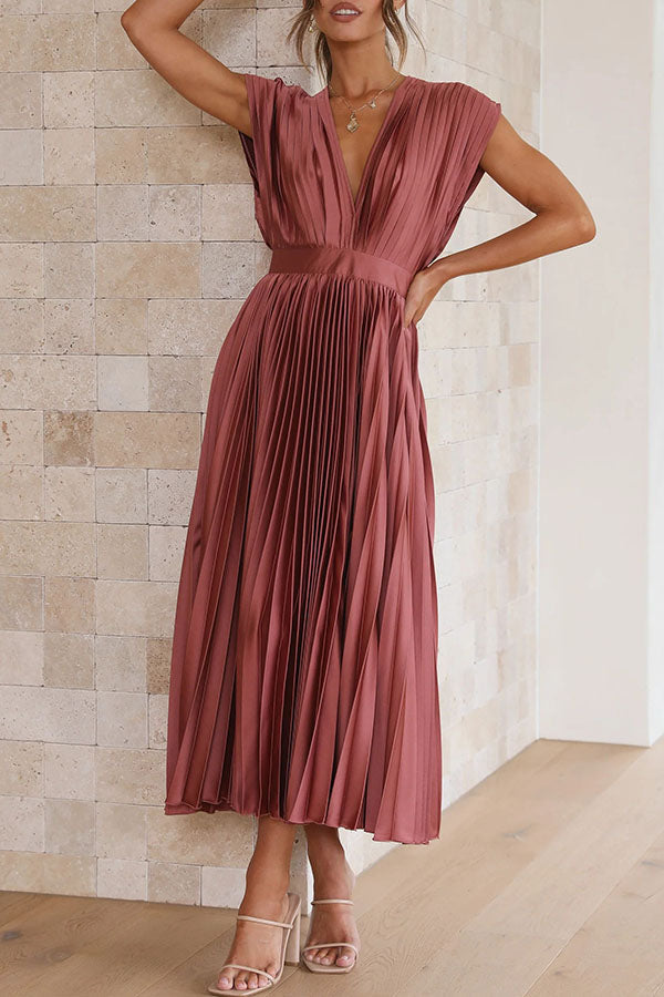 Mia – Women Satin Pleated Maxi Dress - Image 4