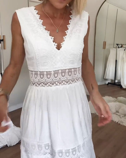 Elvira – Elegant V-neck lace top Dress for Women - Image 3