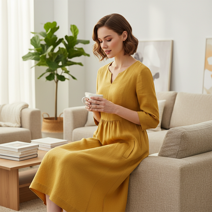 Karin – Effortless  3/4 sleeves and pockets Dress for Women - Image 4