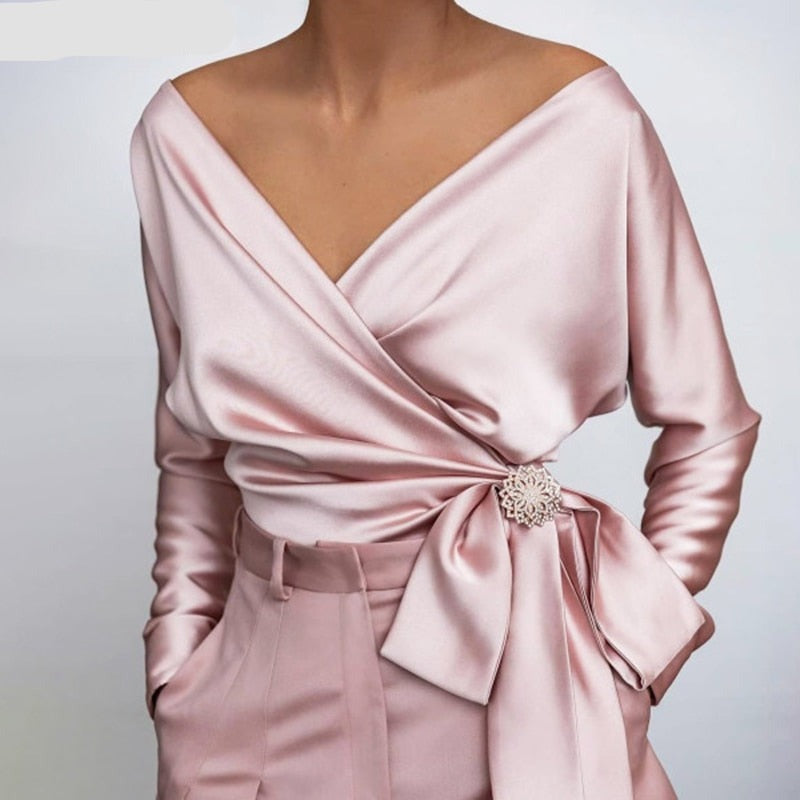 Josefine – Women Satin Wrap with Tie Blouse - Image 4