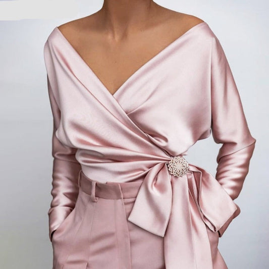 Josefine – Women Satin Wrap with Tie Blouse - Image 4