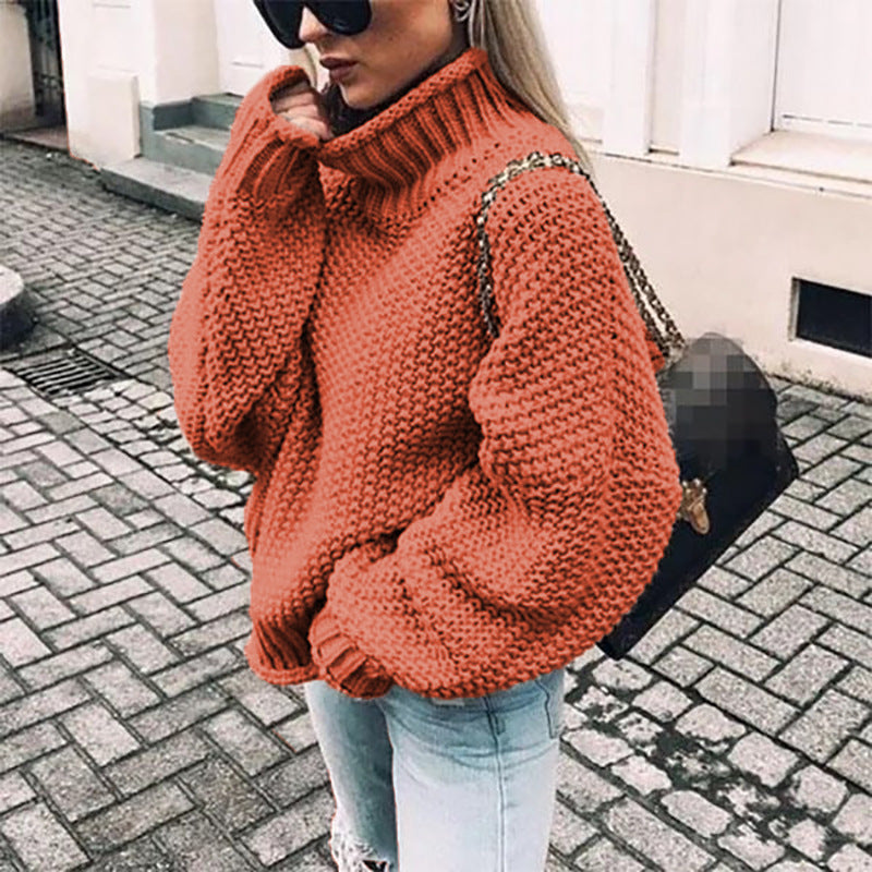 Valeria – Damski sweter o grubym splocie z wysokim kołnierzem
