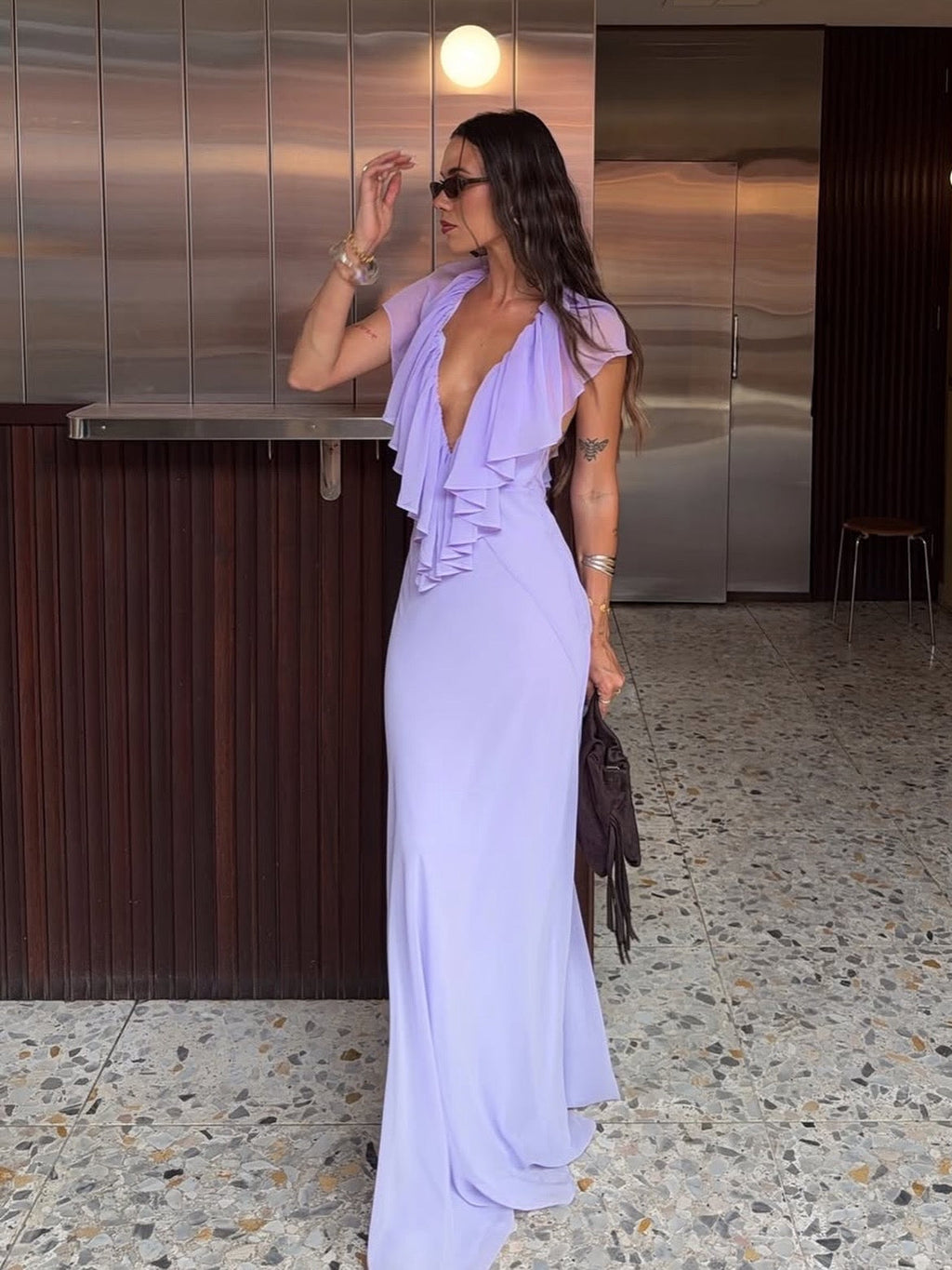 Monika – Elegant V-neck Layered Ruffle Dress - Image 1