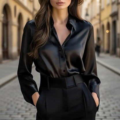 Annemarie – Women Satin Blouse with Long Sleeves - Image 6