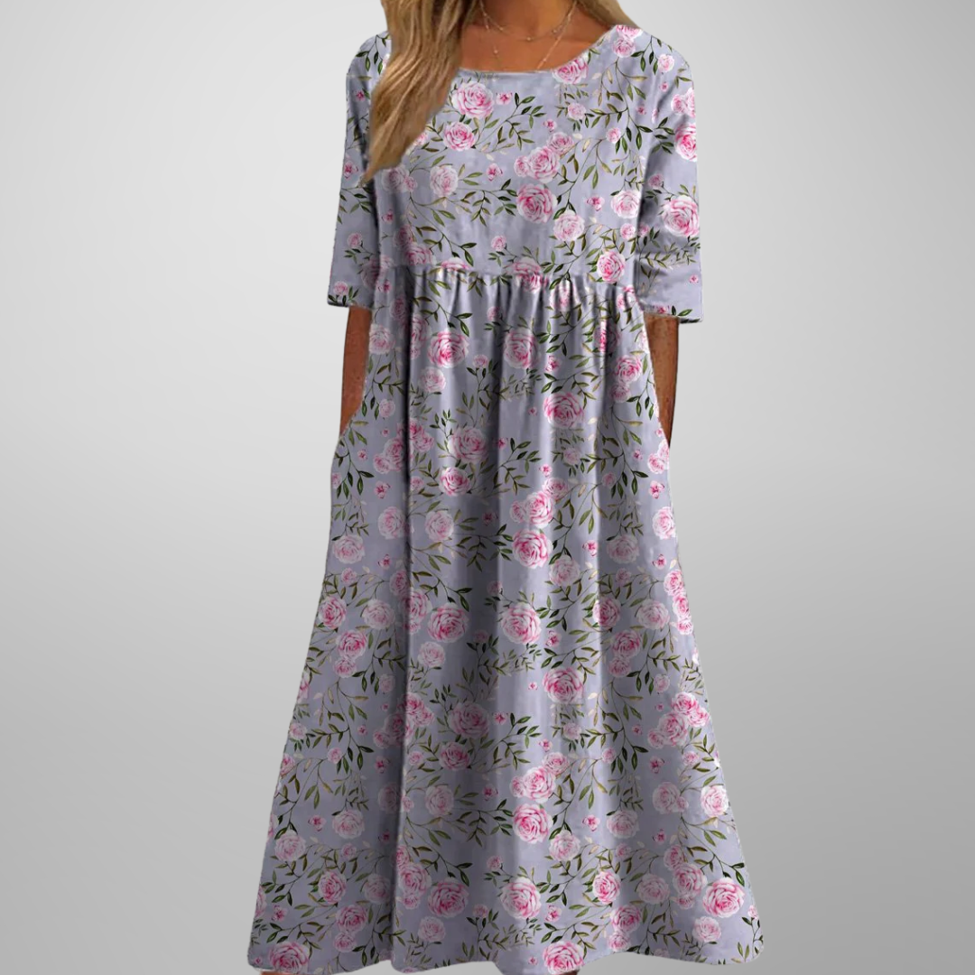 Irina – Women Floral Print Round Neck Dress - Image 6