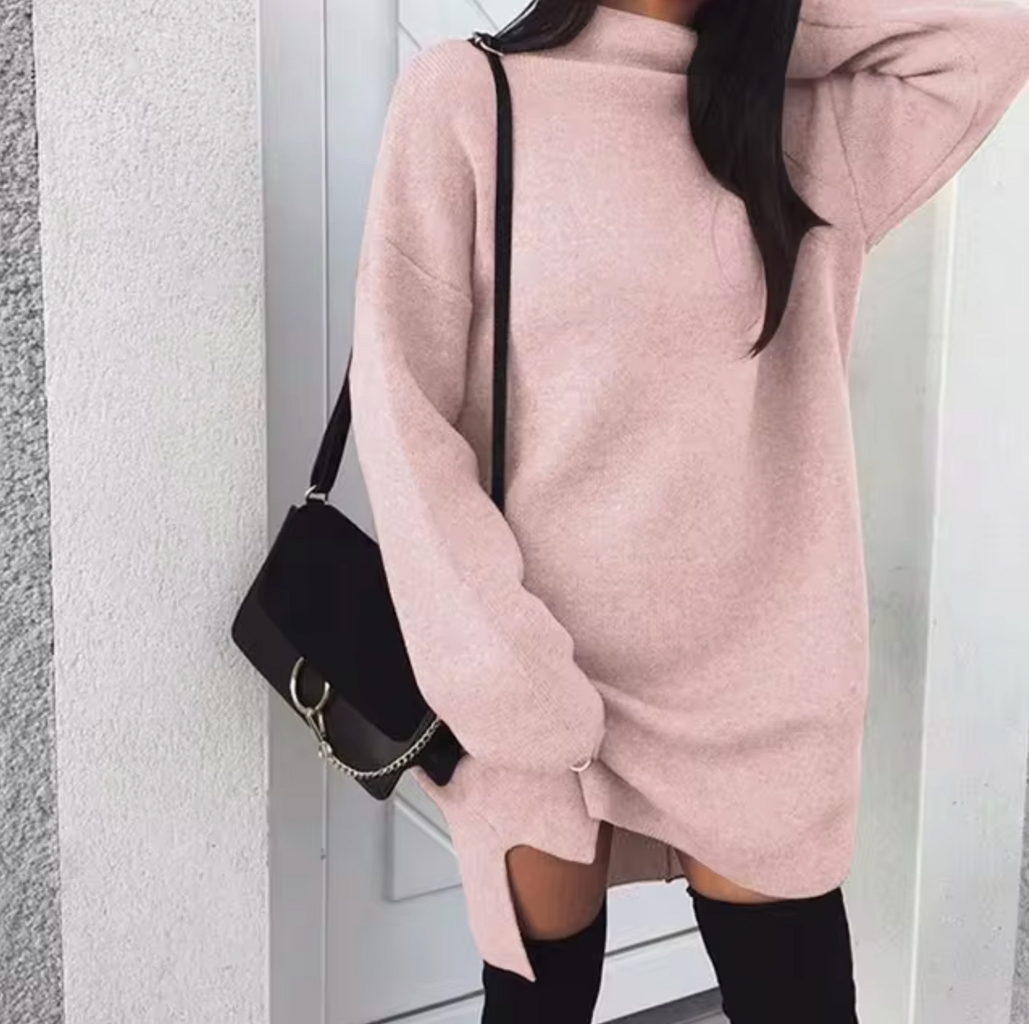 Armina sukienka kaszmir sweterkowa oversize z rozcięciem