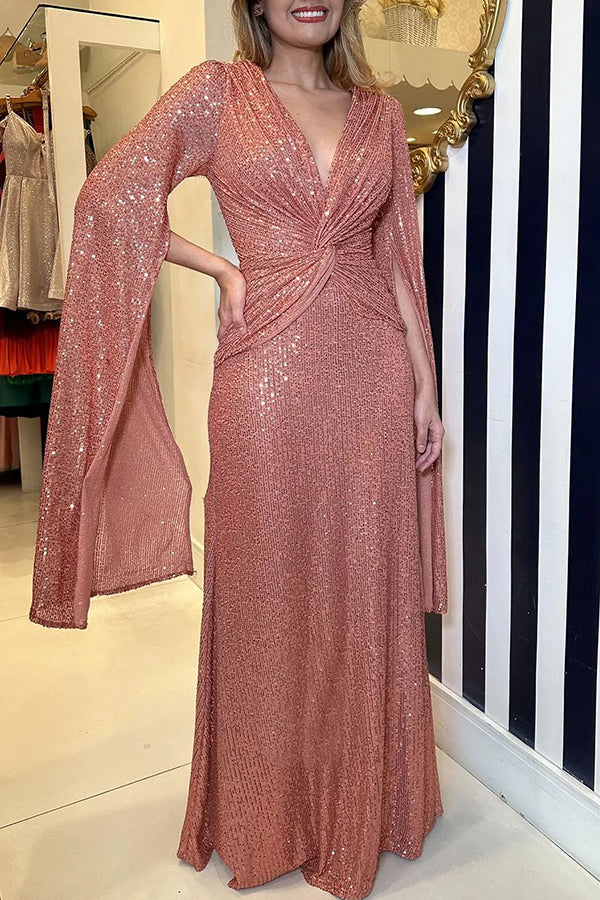 Mia – Glamorous Brighter Sequin Cape Sleeve Gown for Women - Image 24