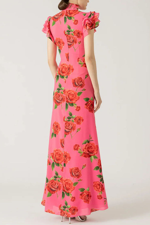 Lina – Elegant Rose Floral Print Tiered Flare Sleeve Maxi Dress for Women - Image 11