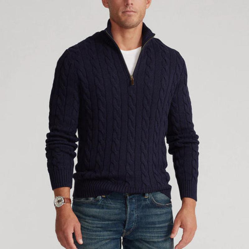 Victor – Męski sweter pół-zip warkoczowy