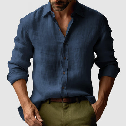 Dennis – Vintage Long Sleeve Linen Shirt for Men - Image 10
