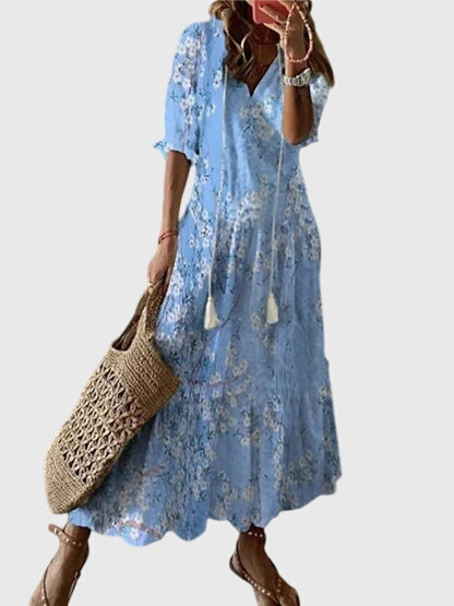 Ilka – V-neck With  Tassel Mid-sleeve Dress - Image 5