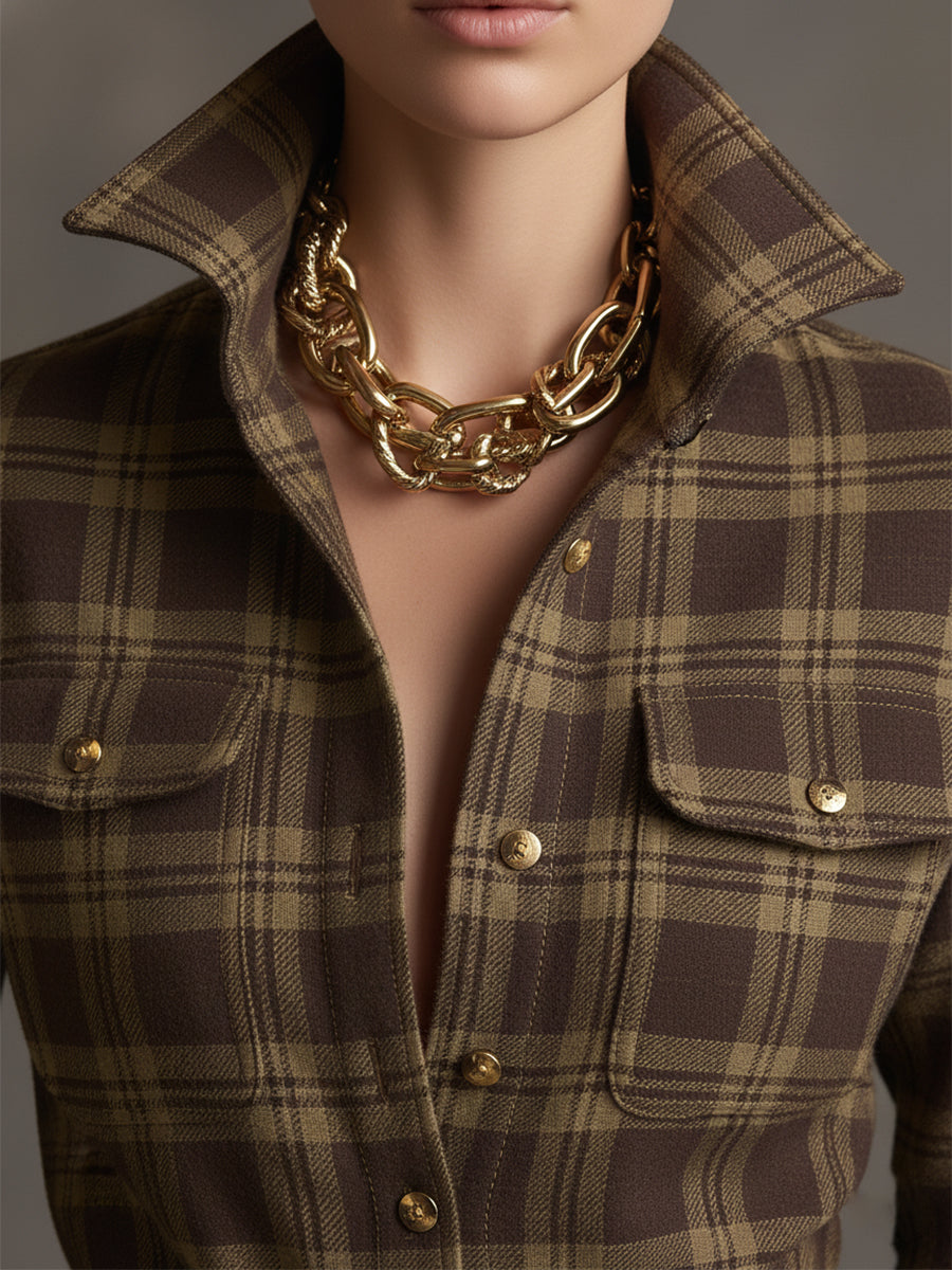 Helena – Damska długa sukienka koszulowa w kratę