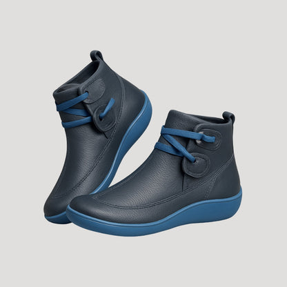 Evelyn – Damskie skórzane botki casual z podwójnym paskiem