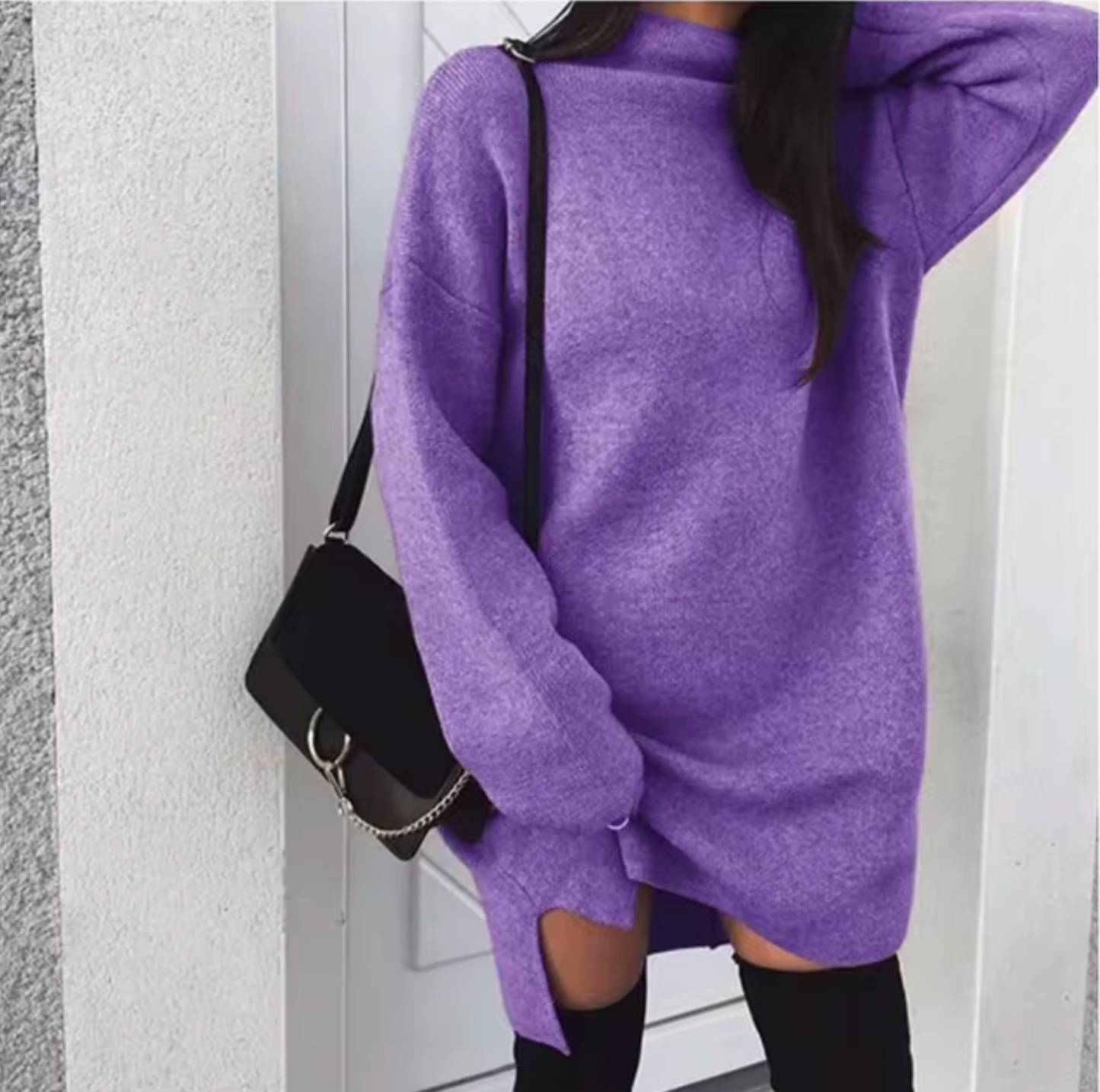 Armina sukienka kaszmir sweterkowa oversize z rozcięciem